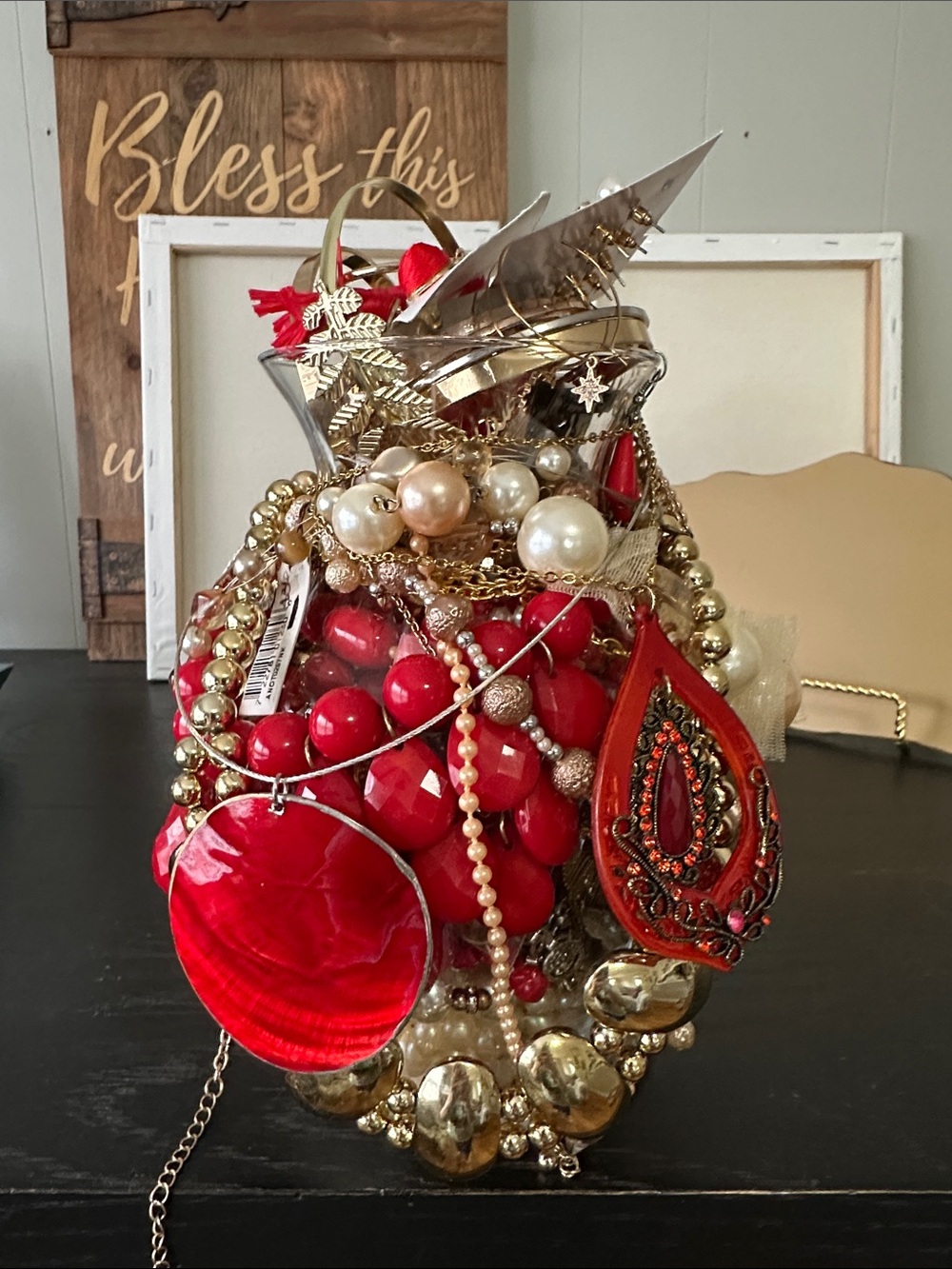 Mystery Jewelry Jar In BRILLIANT Decorative Red & Gold Accents